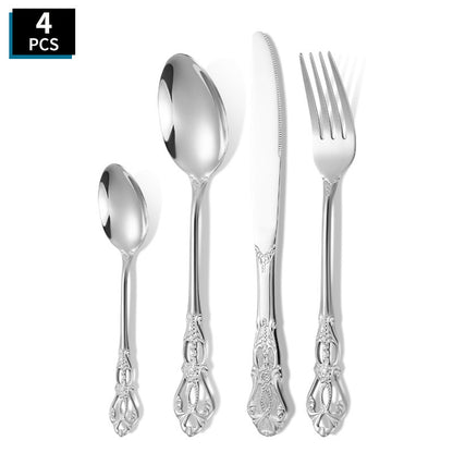 Elegant 410 Stainless Steel Cutlery Set with Retro Hollow Design