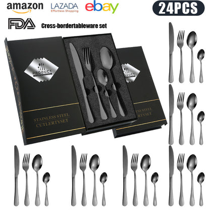 24-Piece 410 Stainless Steel Cutlery Set ? Mirror Polished Flatware for 6 People with Gift Packaging