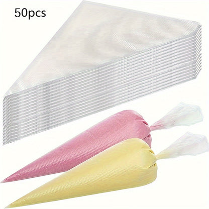 50pcs/100pcs/200pcs Thickened Disposable Piping Bags, Icing Pastry Bag with Nozzle Tips for Cake Decorating Tools Kitchen Gadgets Accessories. for Buttercream Frosting Cheese Doughnut Sweet Pastries DIY Birthday Party Family