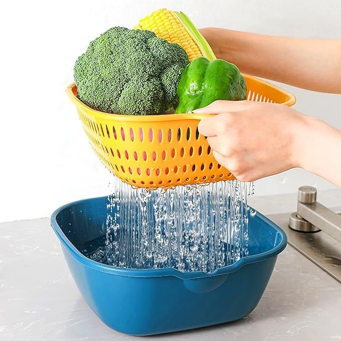 Double-Layer Washing & Draining Basket ? Multi-Functional Kitchen Basin for Fruits and Vegetables