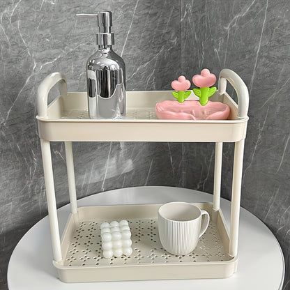 1pc Multi-Layer Storage Cart - Ergonomic Double Handle, Freestanding, Wheels, Durable Plastic, Ample Storage Capacity - Perfect for Bathroom, Living Room, Bedroom, Study, and Kitchen Organization and Decoration