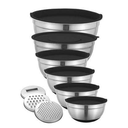 Stainless Steel Mixing Bowl Set ? Non-Slip Silicone Base with Lids & Graters