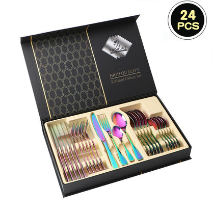 24-Piece 410 Stainless Steel Cutlery Set ? Mirror Polished Flatware for 6 People with Gift Packaging