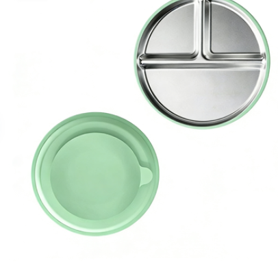 Food-Grade Stainless Steel Kids Plate ? Silicone Suction Base with Removable Compartments