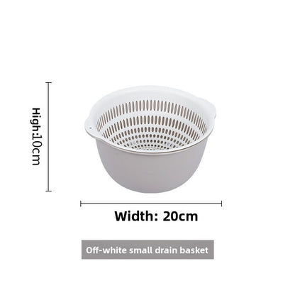Double-layer Vegetable Washing Basin Draining Basket Six-piece Set Kitchen Living Room Household Washing Fruit Plate Simple Plastic Rice Washing Vegetable Basket
