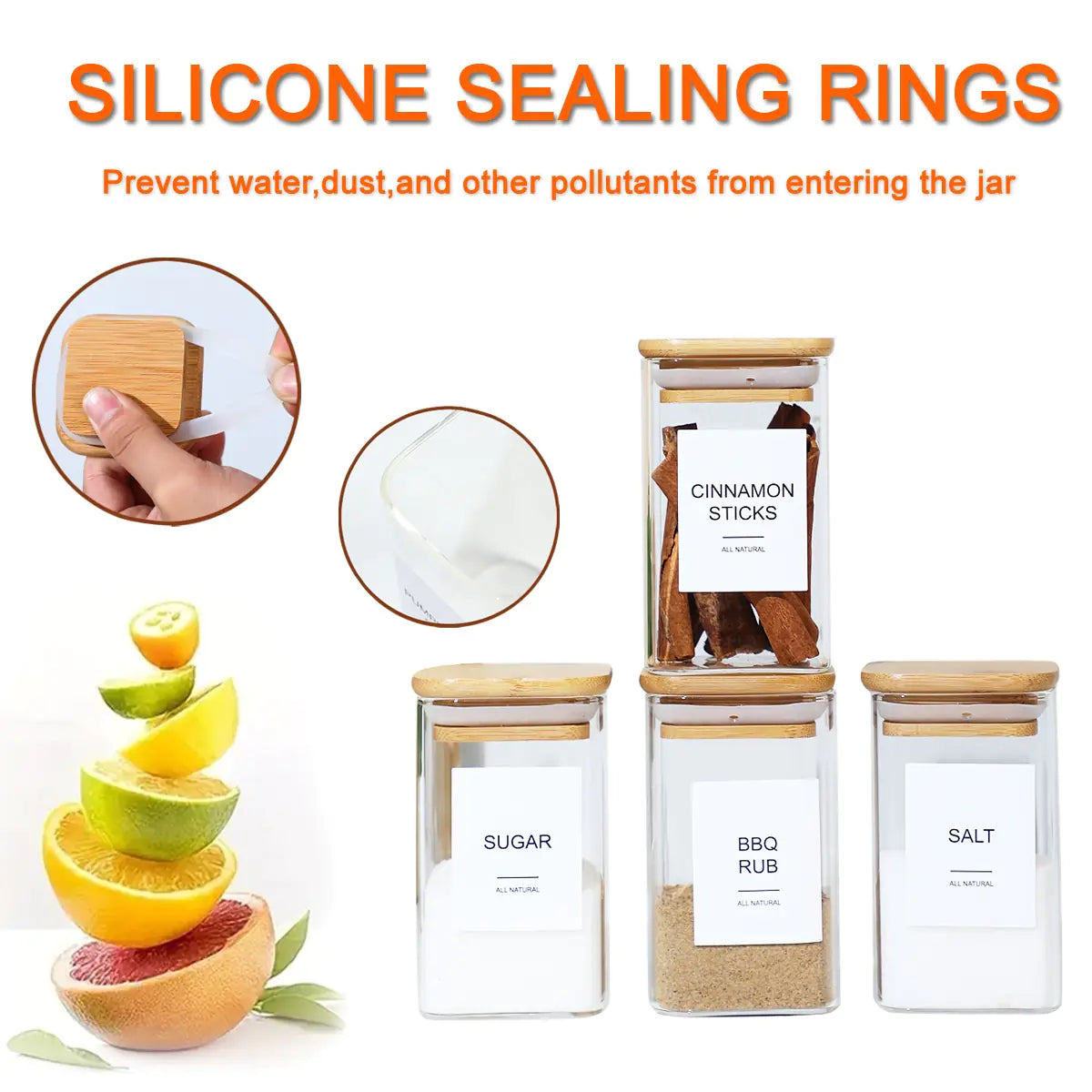 12 Pcs Square Spice Jars with Stickers