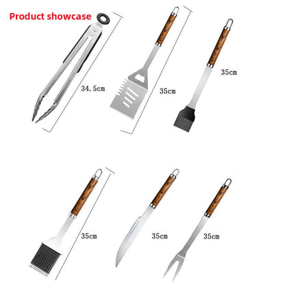 13-Piece Stainless Steel BBQ Tool Set ? Wood Handle Grill Utensils with Portable Storage Apron