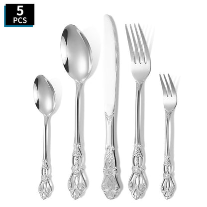 Elegant 410 Stainless Steel Cutlery Set with Retro Hollow Design