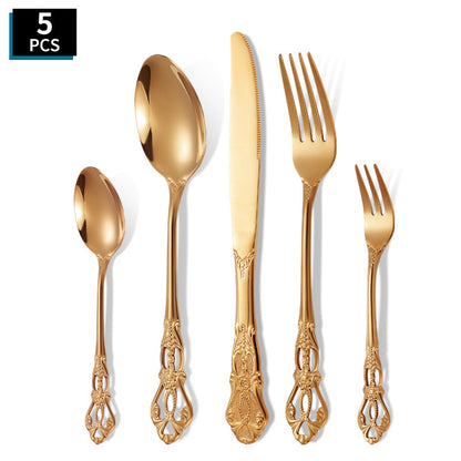 Elegant 410 Stainless Steel Cutlery Set with Retro Hollow Design