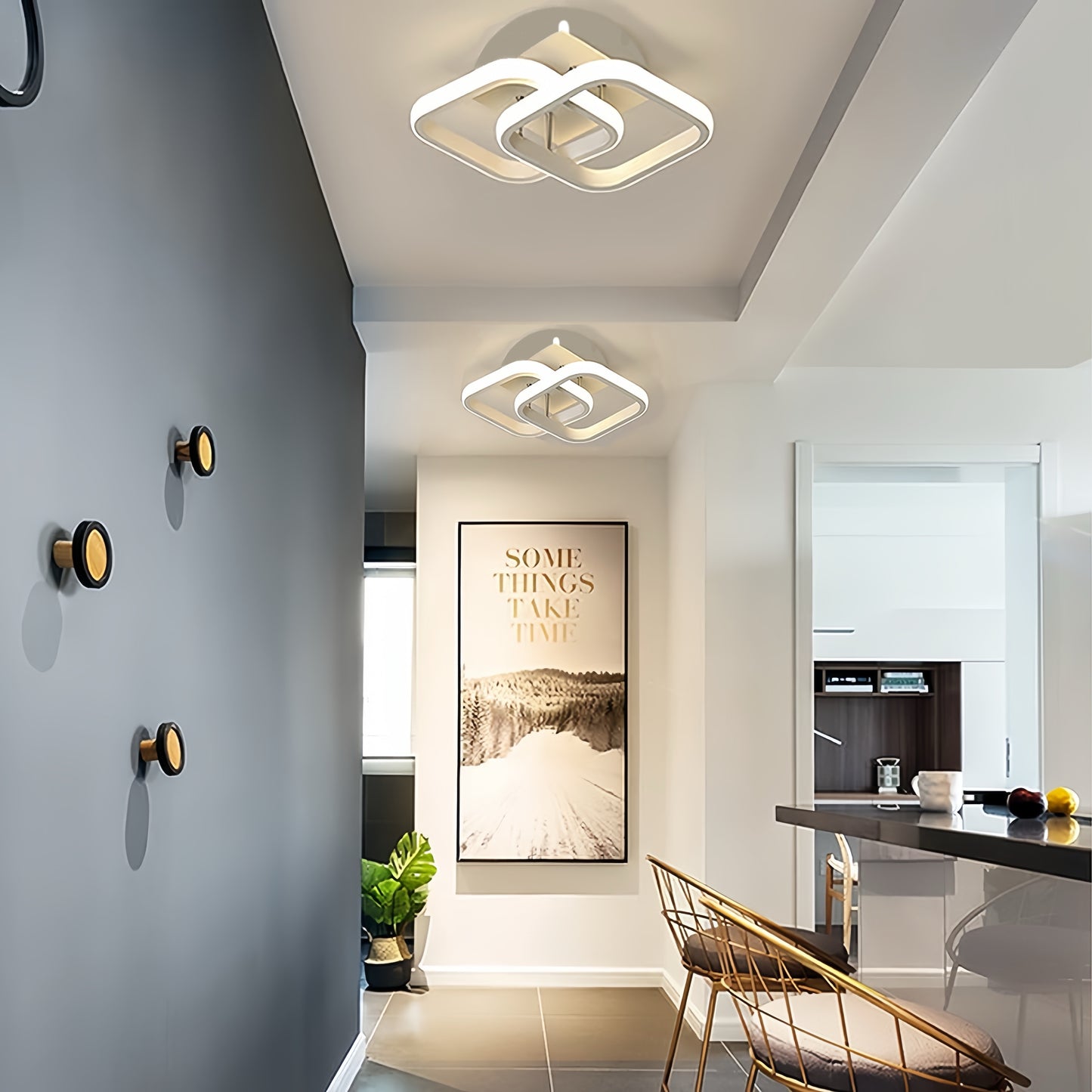 Modern LED Ceiling Light Fixture, Metal Flush Mount Chandelier, with Acrylonitrile Butadiene Styrene Shade, for Bedroom, Bathroom, Kitchen, Balcony, Hallway, Stairs with Wide Voltage Range 110V-240V, Hardwired, Switch Control