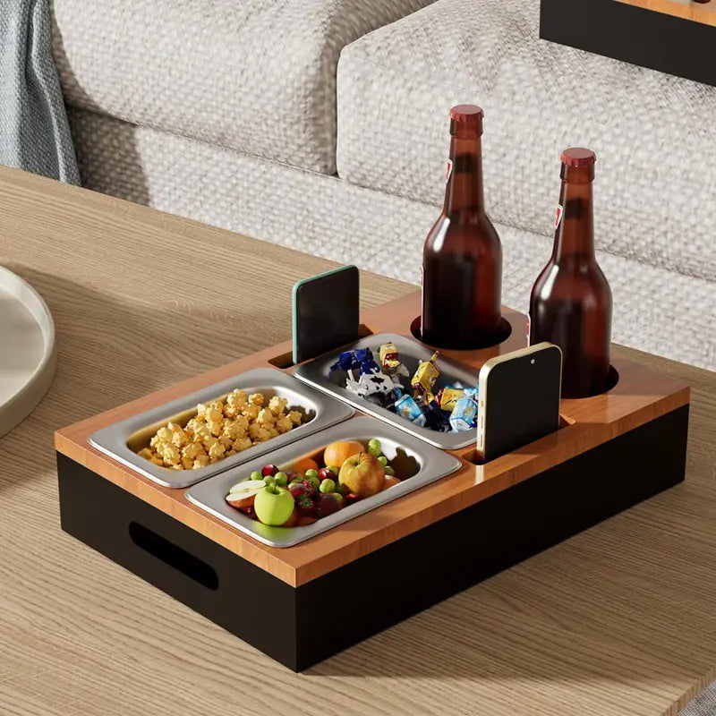 Wooden Snack Tray Table Stand Storage Box