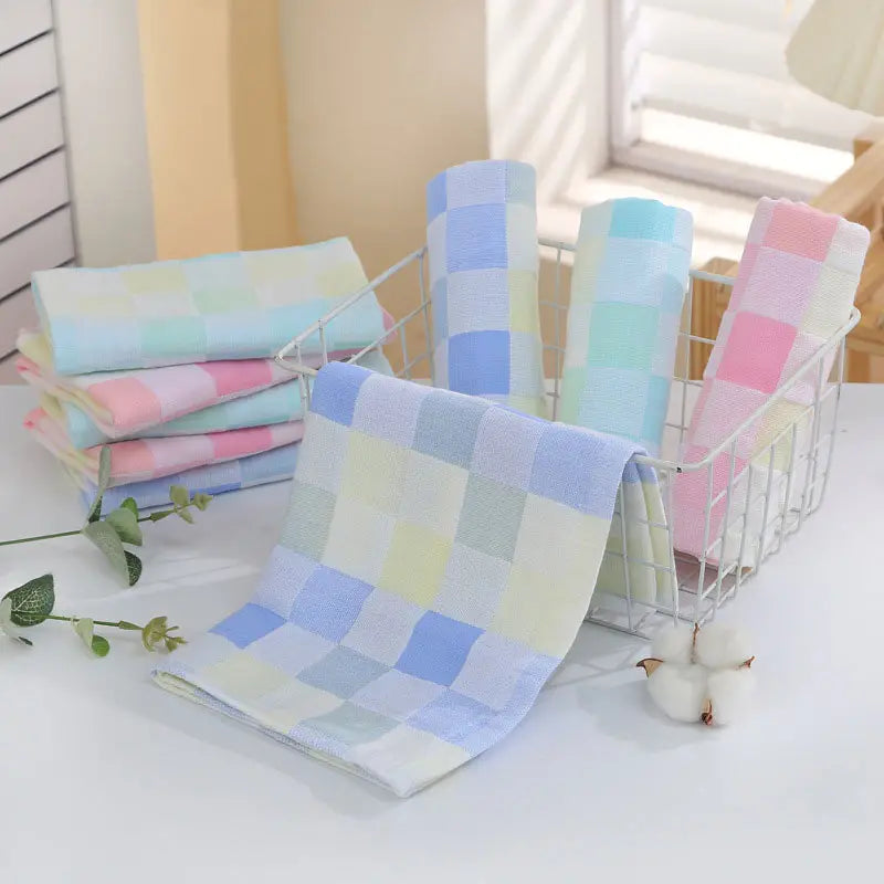 Super Soft Cotton Hand Towel – Color Grid Gauze Design (1PC)