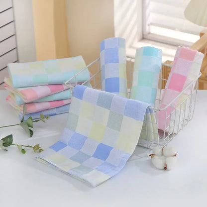 Super Soft Cotton Hand Towel – Color Grid Gauze Design (1PC)