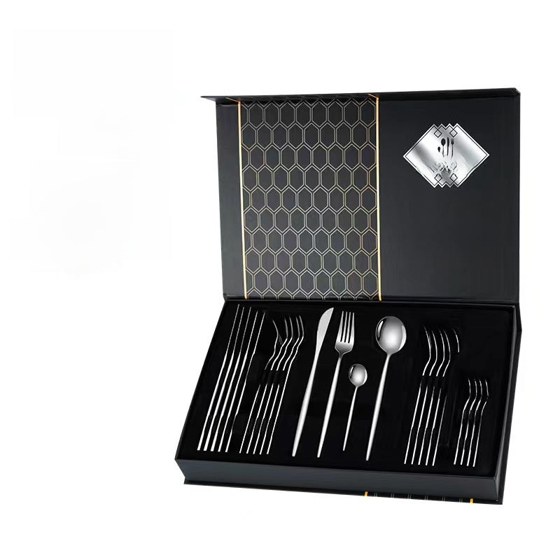 24-Piece Nordic Stainless Steel Cutlery Set ? Knives, Forks, Spoons & Tea Spoons with Gift Packaging