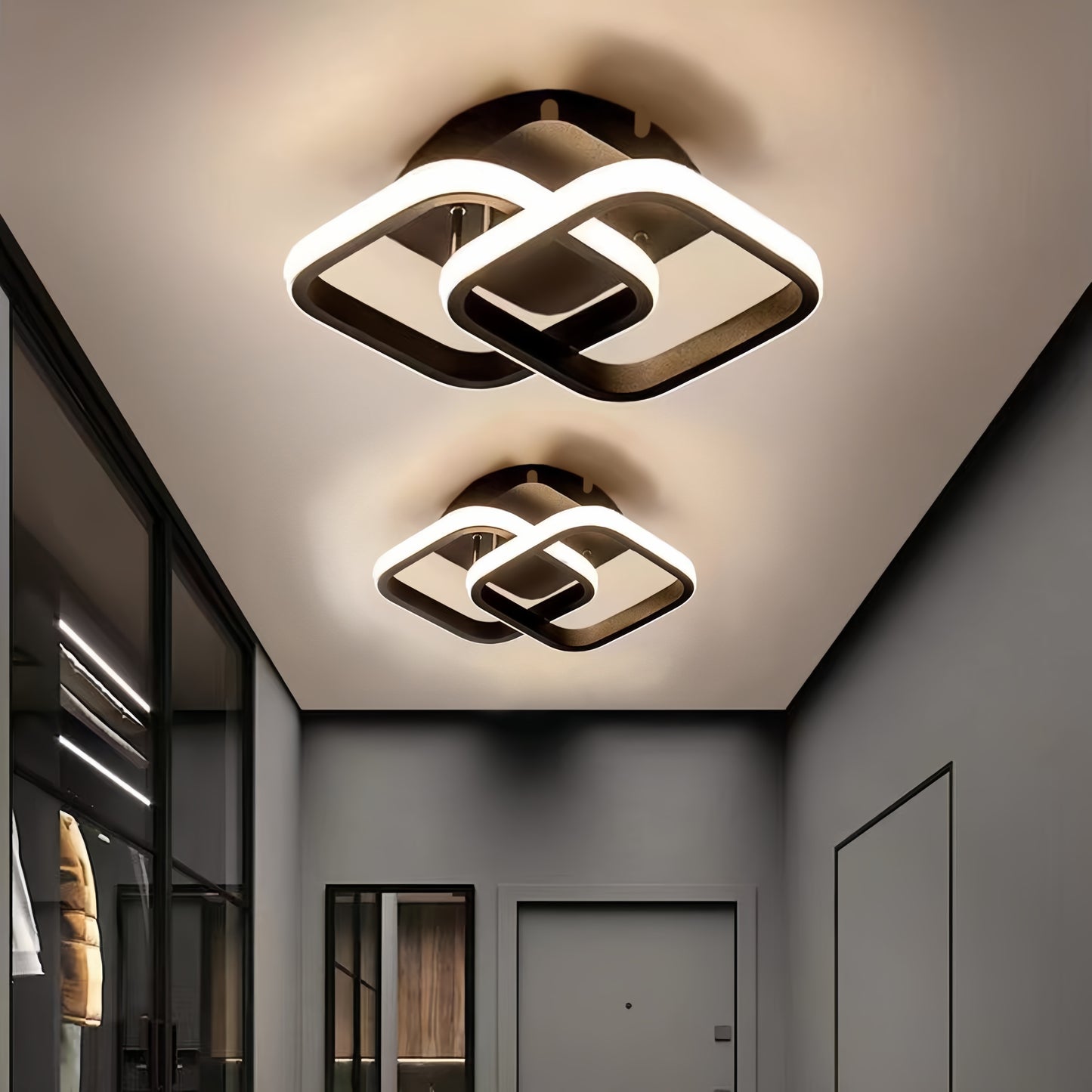 Modern LED Ceiling Light Fixture, Metal Flush Mount Chandelier, with Acrylonitrile Butadiene Styrene Shade, for Bedroom, Bathroom, Kitchen, Balcony, Hallway, Stairs with Wide Voltage Range 110V-240V, Hardwired, Switch Control