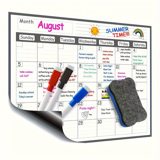 Magnetic Monthly Planner Calendar - Large Erasable Surface for Easy Scheduling, Includes Free Dry Erase Marker, Sticks to Kitchen Fridge for Convenient Meal Planning and Organization