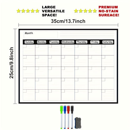 Magnetic Monthly Planner Calendar - Large Erasable Surface for Easy Scheduling, Includes Free Dry Erase Marker, Sticks to Kitchen Fridge for Convenient Meal Planning and Organization