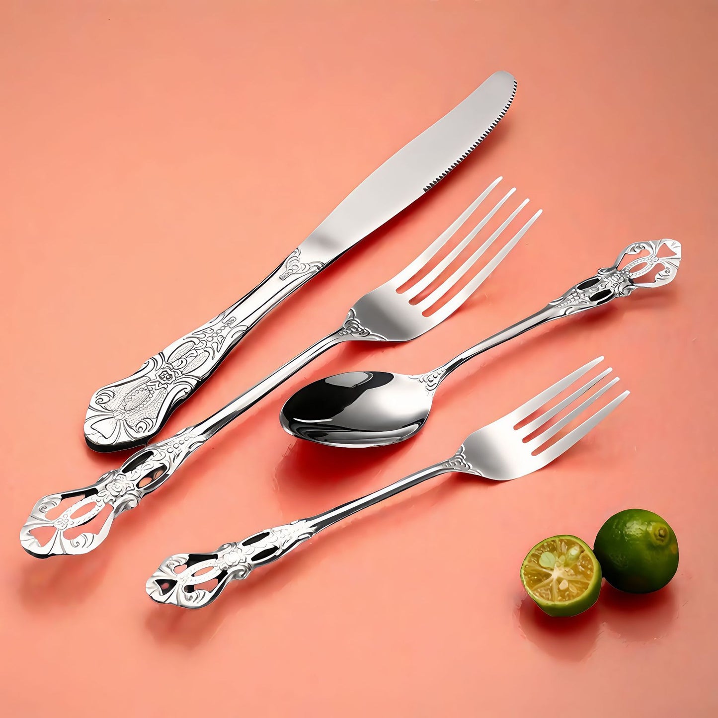 Elegant 410 Stainless Steel Cutlery Set with Retro Hollow Design