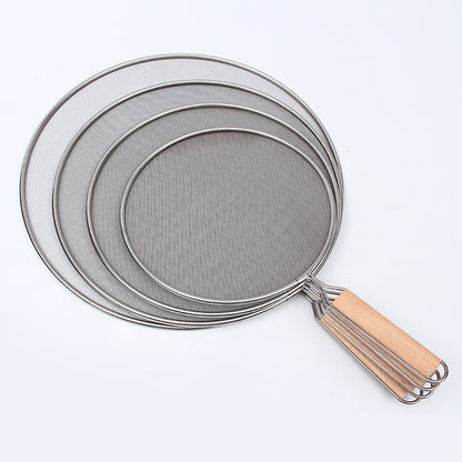 Stainless Steel Oil Splatter Screen ? Heat-Resistant Mesh with Wooden Handle
