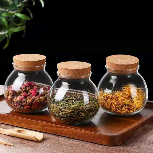 Transparent Glass Storage Jar ? Airtight Cork Seal for Tea, Spices & Dry Goods