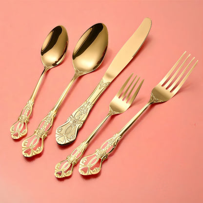 Elegant 410 Stainless Steel Cutlery Set with Retro Hollow Design