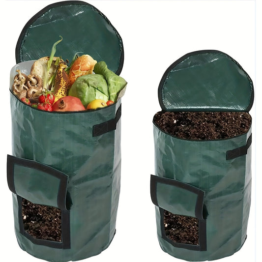 1 Bag Outdoor Compost Box, Reusable Garbage Bag, Self-Made Nutrient Soil Compost Bag, Kitchen Waste Collection Bag, Two-Way Zipper With Fertilizer Port, 34 Gallons