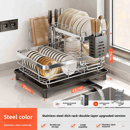 Stainless Steel Multifunctional Dish Rack ? Removable Design with Drainage Tray & Storage Holders