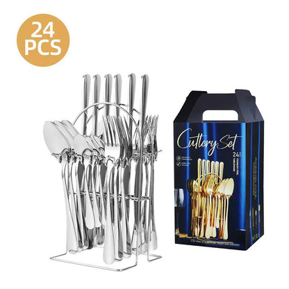 24-Piece 410 Stainless Steel Cutlery Set ? Nordic Style Flatware with Gift Box