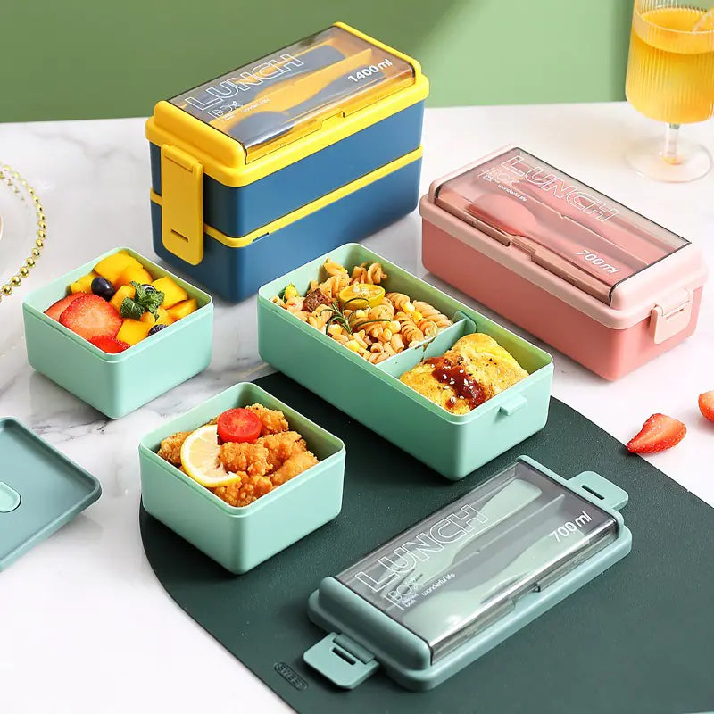 Microwavable Double Layer Plastic Lunch Box Set