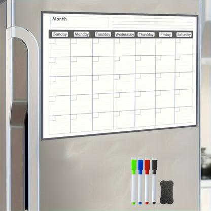 Magnetic Monthly Planner Calendar - Large Erasable Surface for Easy Scheduling, Includes Free Dry Erase Marker, Sticks to Kitchen Fridge for Convenient Meal Planning and Organization