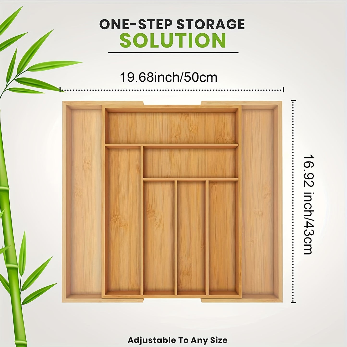 1pc Adjustable Bamboo Drawer Organizer For Utensils And Silverware - Expandable Cutlery Tray For Kitchen, Bedroom, And Living Room - Easy To Clean And Stylish Storage Solution