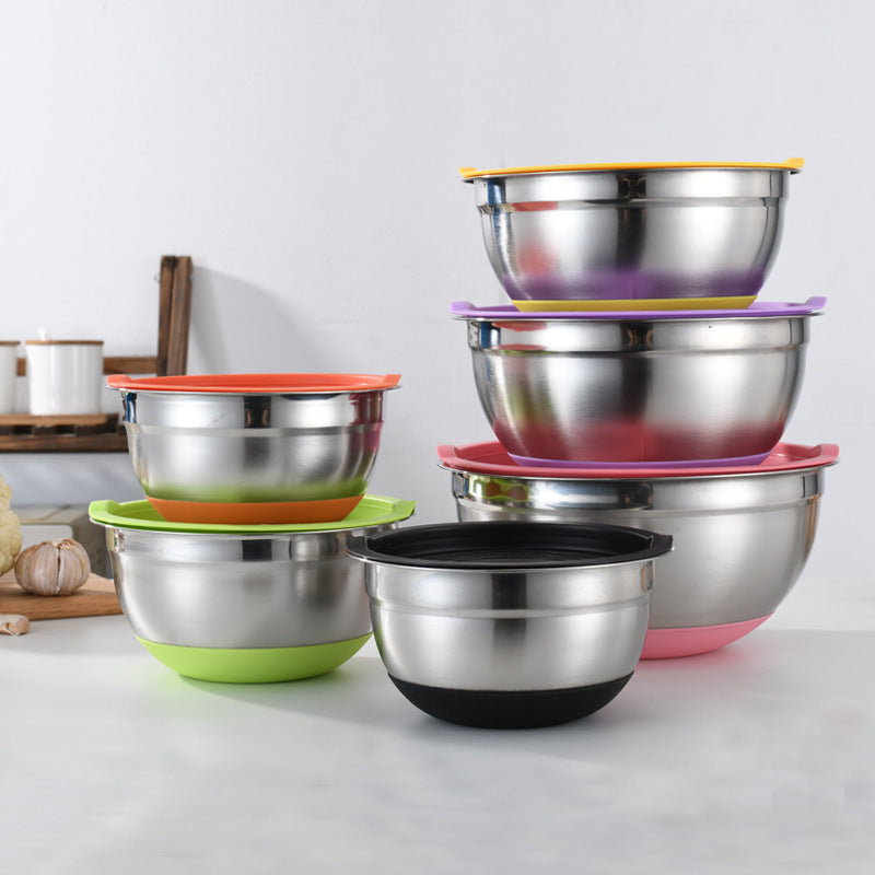 Stainless Steel Mixing Bowl Set ? Non-Slip Silicone Base with Lids & Graters