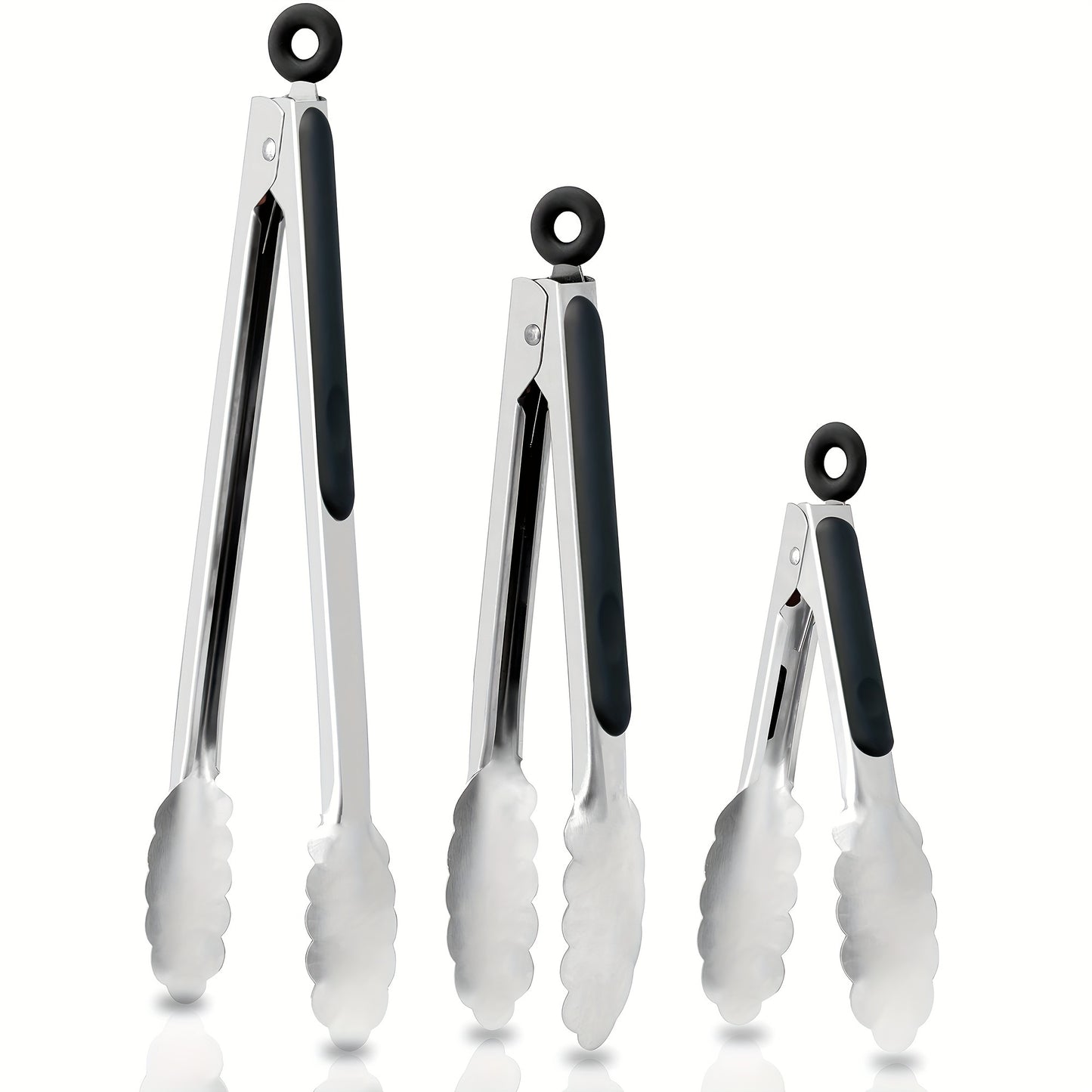 [Stainless Steel Locking Tongs] 3pcs Heavy Duty Stainless Steel Locking Tong Set with Long Handle & Non-Slip Silicone Grip - Heat-Resistant up to 480°F, Ergonomic Design for Cooking, Baking, Grilling - Durable Kitchen Utensi
