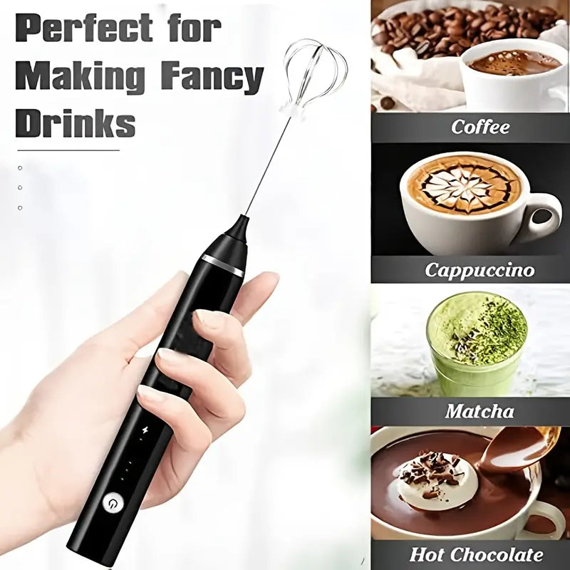 Cordless Milk Frother Set with USB Rechargeable Whisk