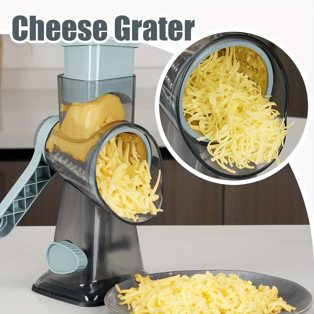 3-Blade Manual Cheese Grater - Effortless Slicing for Cheese, Vegetables, Nuts, and More with Interchangeable Blades - A Must-Have Kitchen Essential for Home Cooks and Foodies