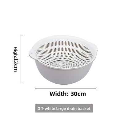 Double-layer Vegetable Washing Basin Draining Basket Six-piece Set Kitchen Living Room Household Washing Fruit Plate Simple Plastic Rice Washing Vegetable Basket
