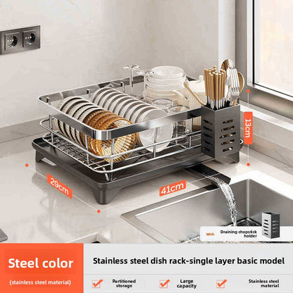 Stainless Steel Multifunctional Dish Rack ? Removable Design with Drainage Tray & Storage Holders