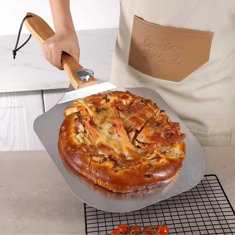 12" Aluminum Pizza Peel – Foldable Wooden Handle Pizza Paddle for Oven & Grill