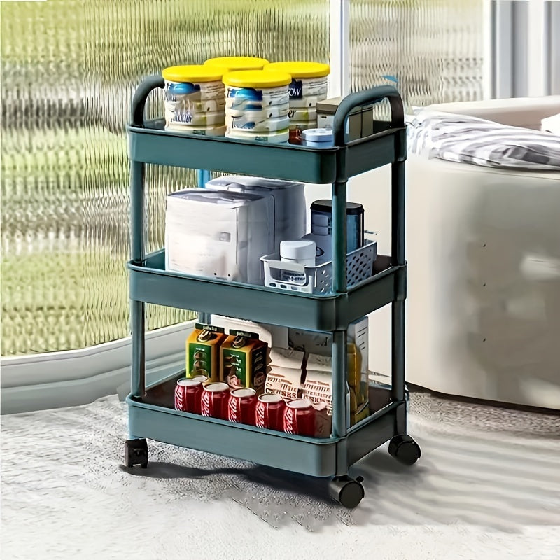 3-Tier Large Capacity Rolling Cart with Lockable Wheels - Spacious Storage Solution for Office, Bathroom, Kitchen Organization - Durable Matte Finish in White, Black, Blue, or Yellow