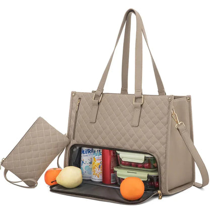 Women's Insulated Lunch Bag – Leak-Proof Large Lunch Box Tote with Diagonal Strap & Computer Storage