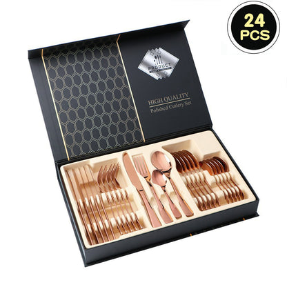 24-Piece 410 Stainless Steel Cutlery Set ? Mirror Polished Flatware for 6 People with Gift Packaging