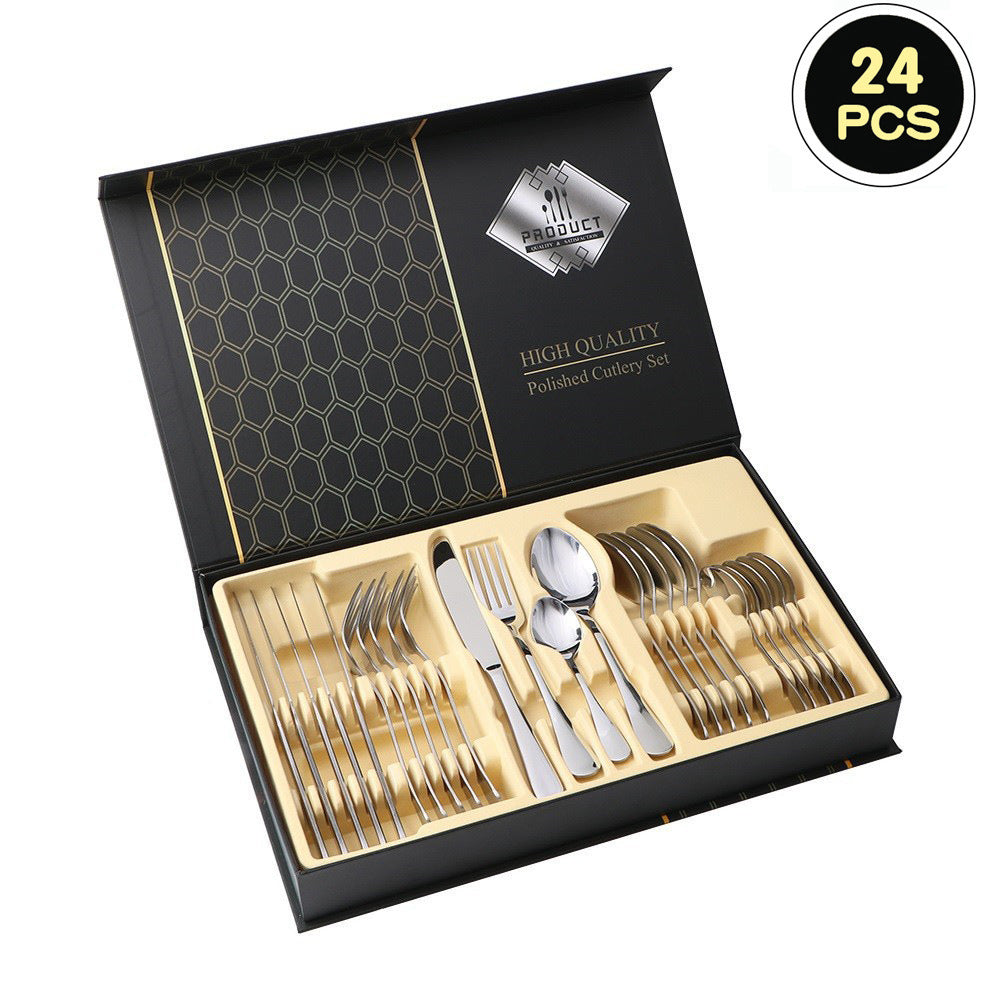24-Piece 410 Stainless Steel Cutlery Set ? Mirror Polished Flatware for 6 People with Gift Packaging