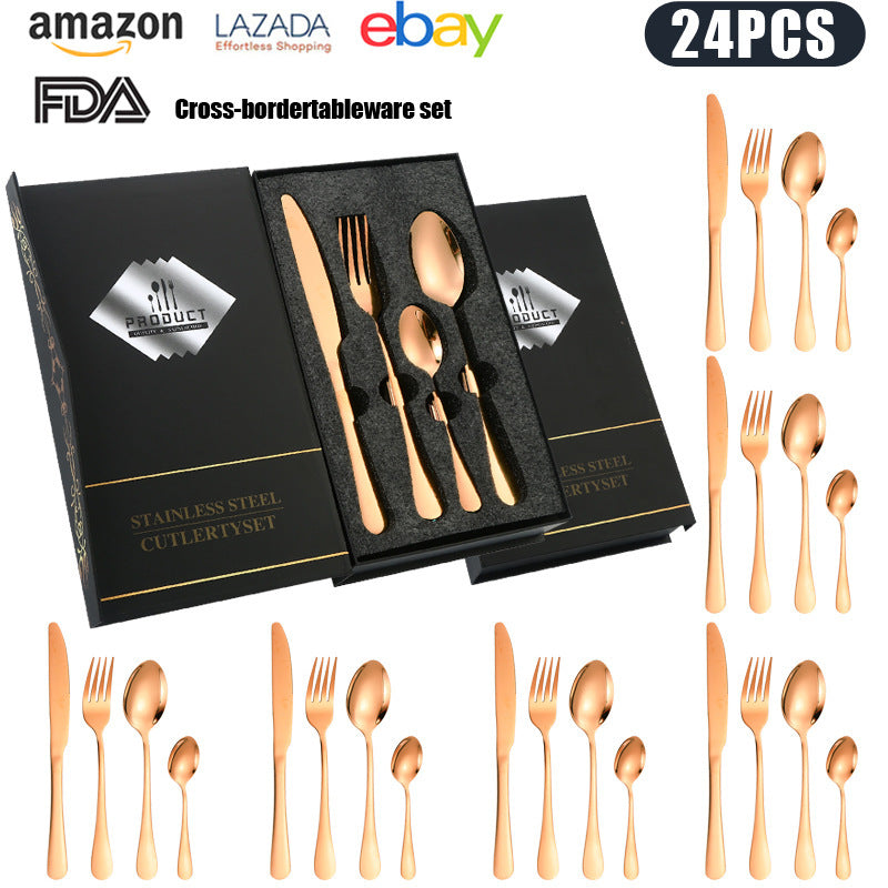 24-Piece 410 Stainless Steel Cutlery Set ? Mirror Polished Flatware for 6 People with Gift Packaging