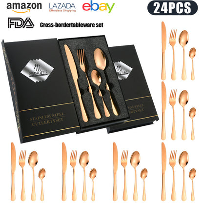 24-Piece 410 Stainless Steel Cutlery Set ? Mirror Polished Flatware for 6 People with Gift Packaging
