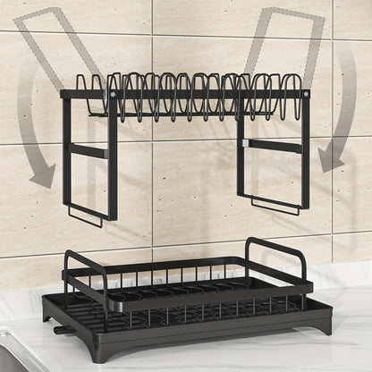 1pc Dish Rack, Double Layers Space-saving Dish Drying Rack With Drainboard And Utensil Holders, Multifunctional Large Capacity Dish Storage Organizer, For Kitchen Counter, Kitchen Organizers And Storage, Kitchen Accessories