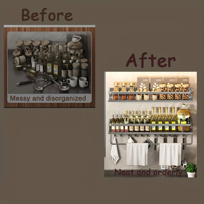 1pc Wall-Mounted Multi-Functional Spice Rack - Space-Saving Storage Shelf for Kitchen and Bathroom, Easy Installation, Punching-Free, Adjustable, Durable, and Rust-Resistant - Perfect Kitchen Organizer and Accessory for Maxim