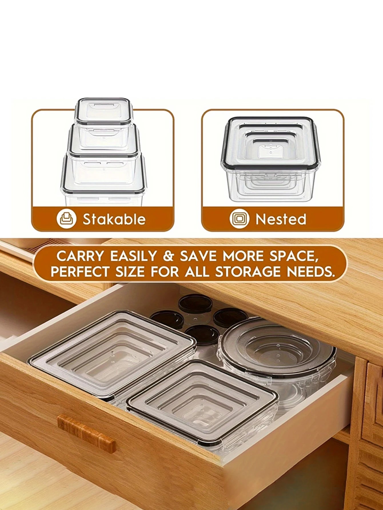 24pcs Refrigerator Sealed Jar, Microwaveable, Transparent Food Storage Container, Kitchen Organizer Box, Lunch Box