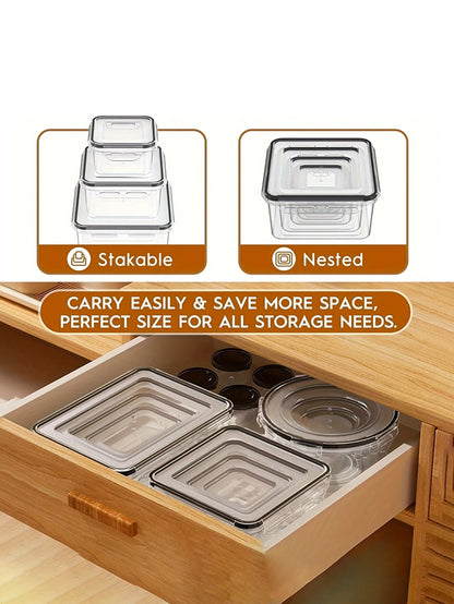 24pcs Refrigerator Sealed Jar, Microwaveable, Transparent Food Storage Container, Kitchen Organizer Box, Lunch Box