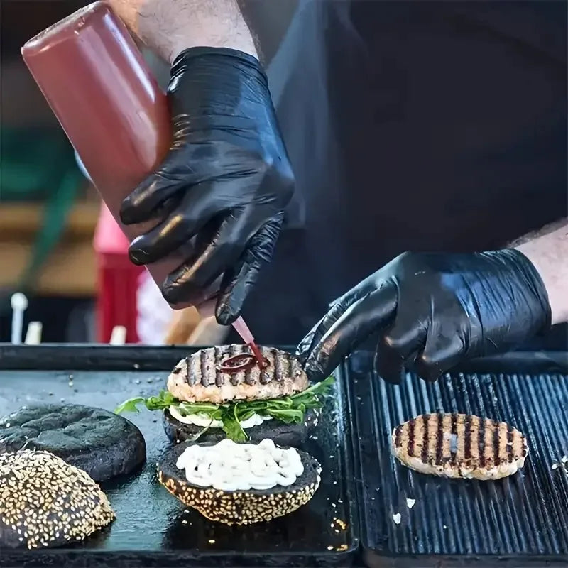 100PCS,Disposable Nitrile Black Gloves - Tear-Resistant, Durable, Ideal for Cooking, Food Handling & Dough Kneading