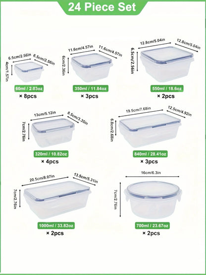 24-Piece Refrigerator Food Storage Jar Set – Airtight, Microwaveable & Transparent
